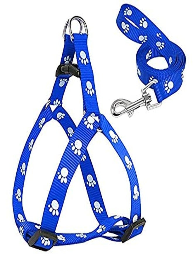 Pups&Pets Adjustable Leash with Harness Set Paw Printed Nylon Puppy Harness for All Breeds Dogs, Cat and Puppies (Color as per Availability) - Adjustable Chest: 35 cm-50cm - Image 1